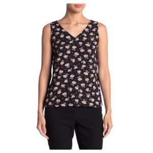 T Tahari V Neck Sleeveless Floral Blouse